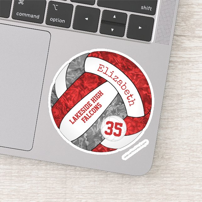 red gray girls volleyball w school team name sticker (Detail)