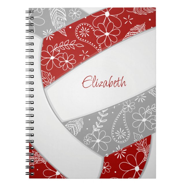 red gray girly boho sports volleyball notebook (Front)
