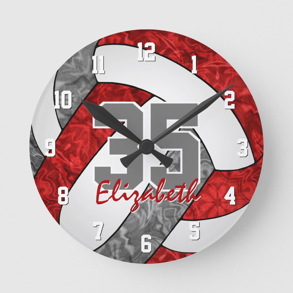 red gray girly team colors volleyball room wall clock
