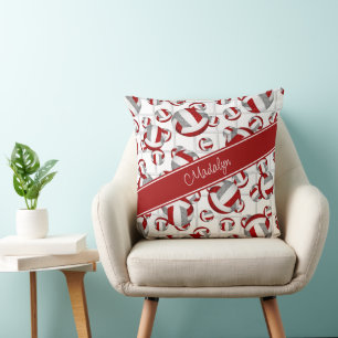 red gray girly team colors volleyballs net accent throw pillow