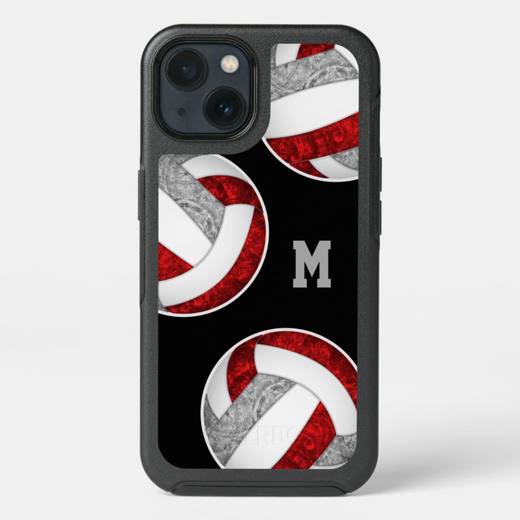 red gray girly volleyballs monogrammed iPhone case
