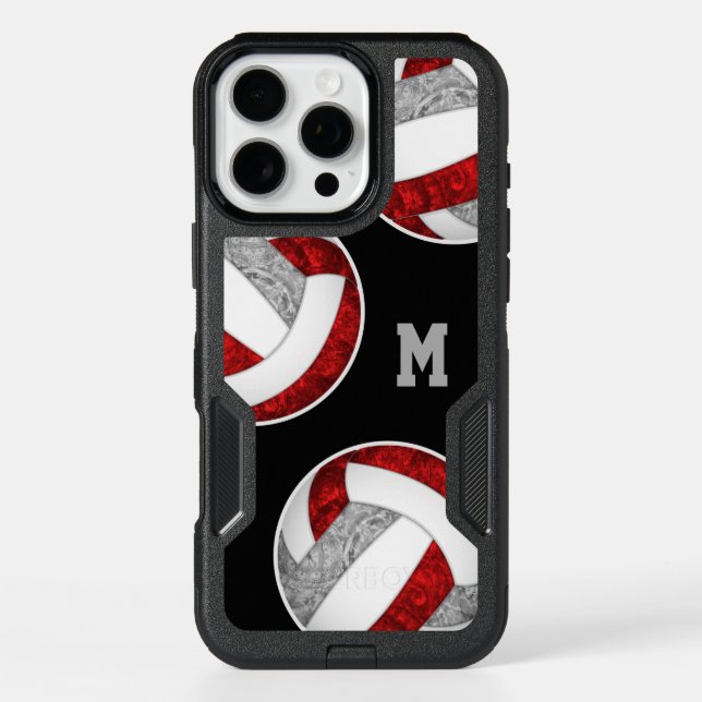 red gray girly volleyballs monogrammed otterbox iPhone case (Back)