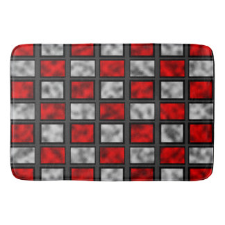 Red Gray Glass Tiles Bath Mat