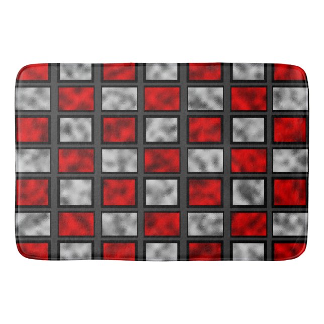 Red Gray Glass Tiles Bath Mat (Front)