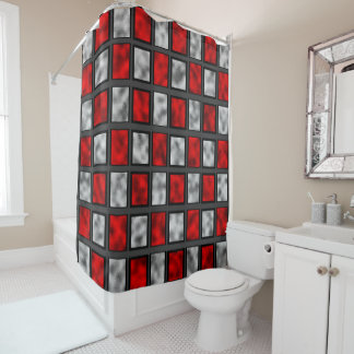 Red Gray Glass Tiles Shower Curtain