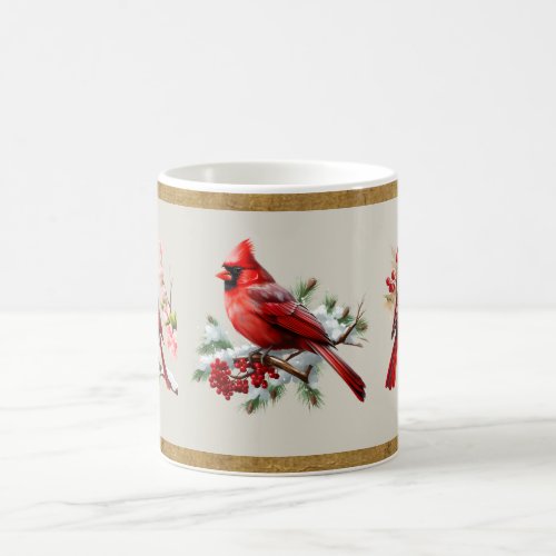 Red Gray  Gold Cardinal Mug