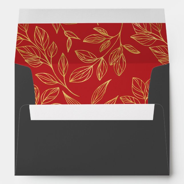 Red Gray Gold Merry Christmas Return Address Envelope (Back (Bottom))