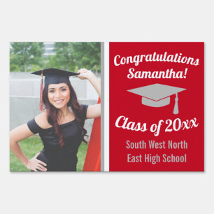 Red Gray Graduation Photo Congratulations Grad Sign