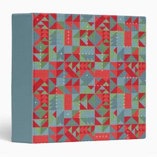 Red, gray, green geometric pattern. 3 ring binder