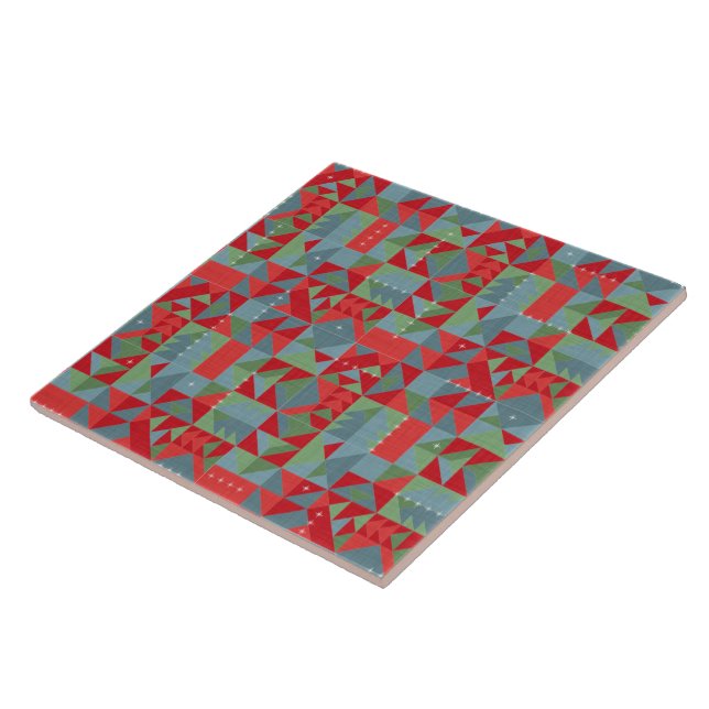 Red, gray, green geometric pattern. ceramic tile (Side)