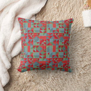 Red, gray, green geometric pattern. throw pillow