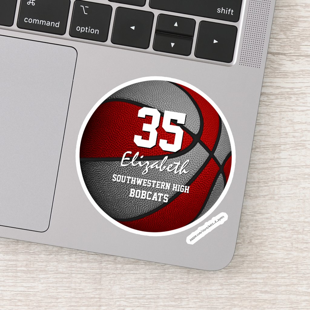 Red gray kids basketball team colors sticker
