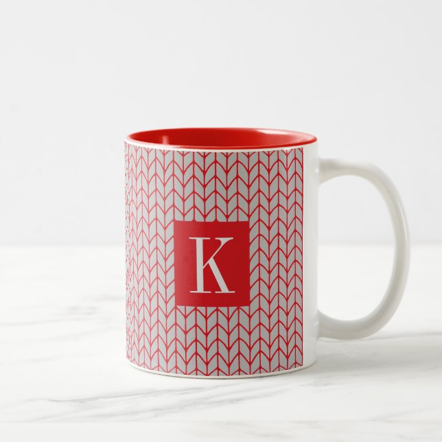 RED GRAY KNIT Red Two-Tone Mug + Initial II (Right)