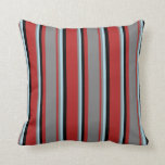 [ Thumbnail: Red, Gray, Light Blue & Black Colored Pattern Throw Pillow ]