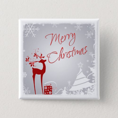 Red Gray Merry Christmas Deer Trees Snow Button