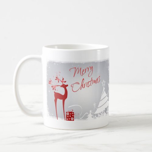 Red Gray Merry Christmas Snowflakes Ceramic Mug