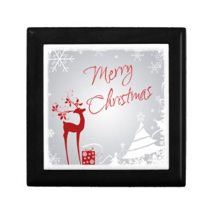 Red Gray Merry Christmas Snowflakes Jewelry Box