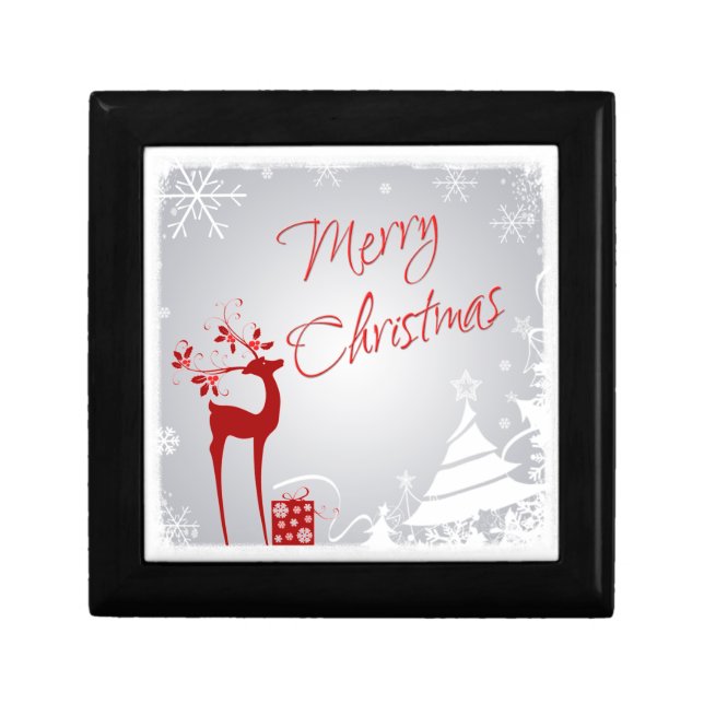 Red Gray Merry Christmas Snowflakes Jewelry Box (Front)