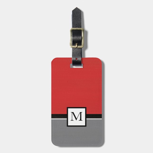 Red Gray Modern Luggage Tag (Front Vertical)