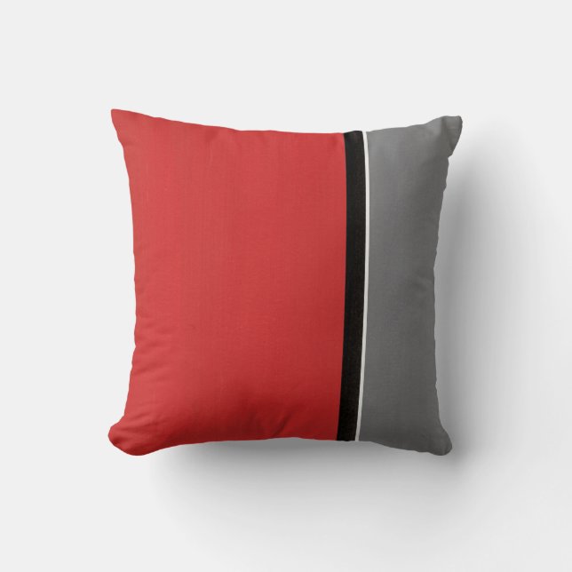 Red Gray Modern Throw Pillow (Front)