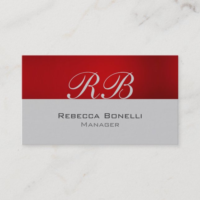 Red Gray Monogram Manager Business Card (Front)