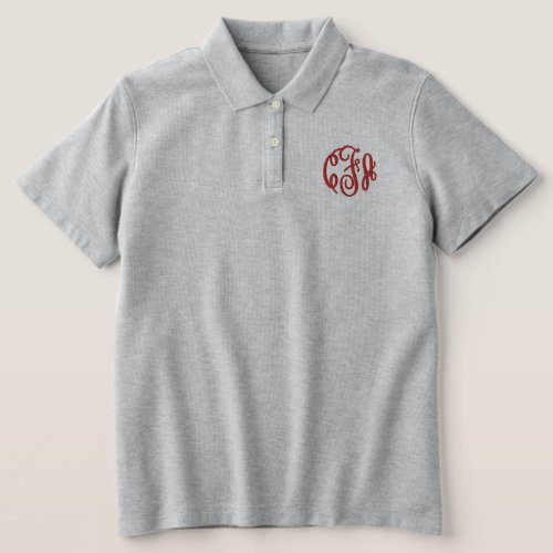Red Gray Monogrammed Embroidered Womens   Embroidered Polo Shirt