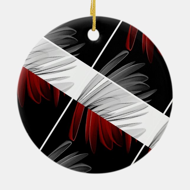 Red Gray Petal Design Acrylic Wall Clock Ceramic Ornament (Back)