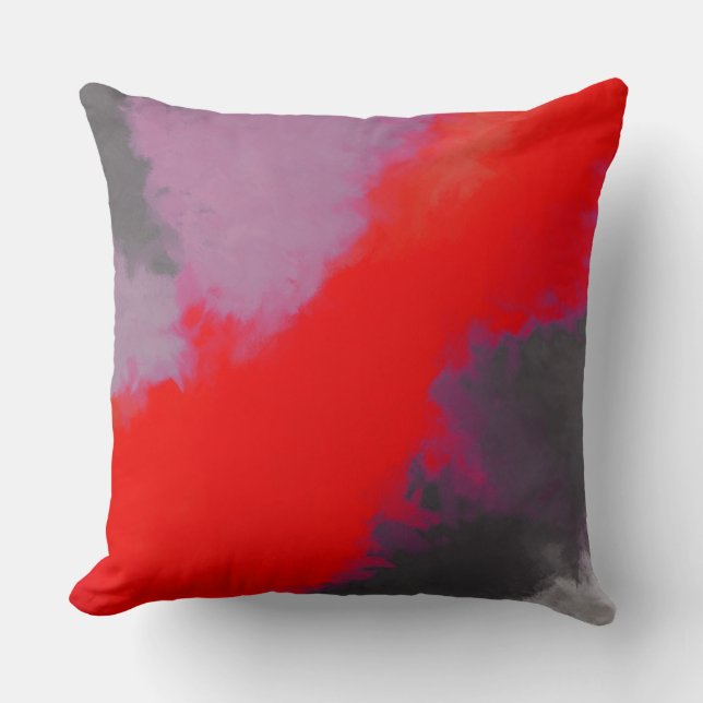 Red Gray Pink Abstract Throw Pillow (Front)
