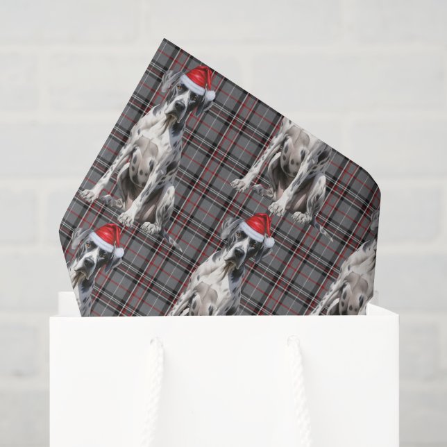 Red Gray Plaid Great Dane Dog Christmas Holiday Tissue Paper (Gift Bag)