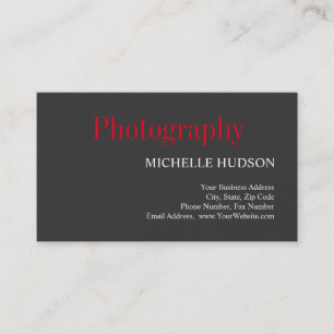 Red Gray Plain Modern Photography Artist Business Card