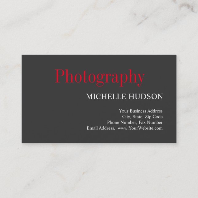 Red Gray Plain Modern Photography Artist Business Card (Front)