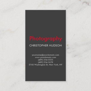Red Gray Plain Photography Business Card