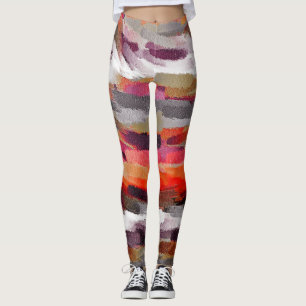 Red Gray Purple Abstract Painting Leggings