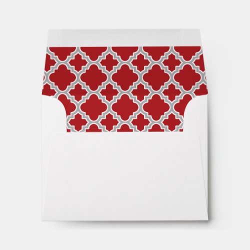 Red Gray Quatrefoil Pattern Lined Envelope