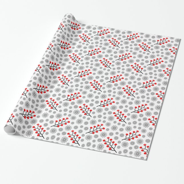 Red Gray Scandinavian Pattern Wrapping Paper (Unrolled)