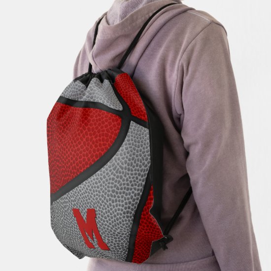 red gray school club team colors basketball drawstring bag
