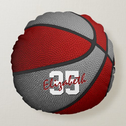 red gray school colors girls boys basketball room round pillow
