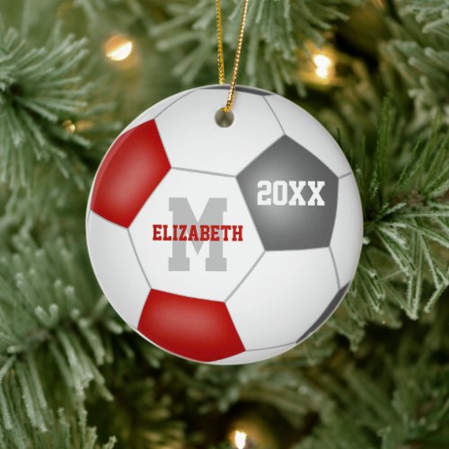 red gray school colors girls boys keepsake soccer ceramic ornament