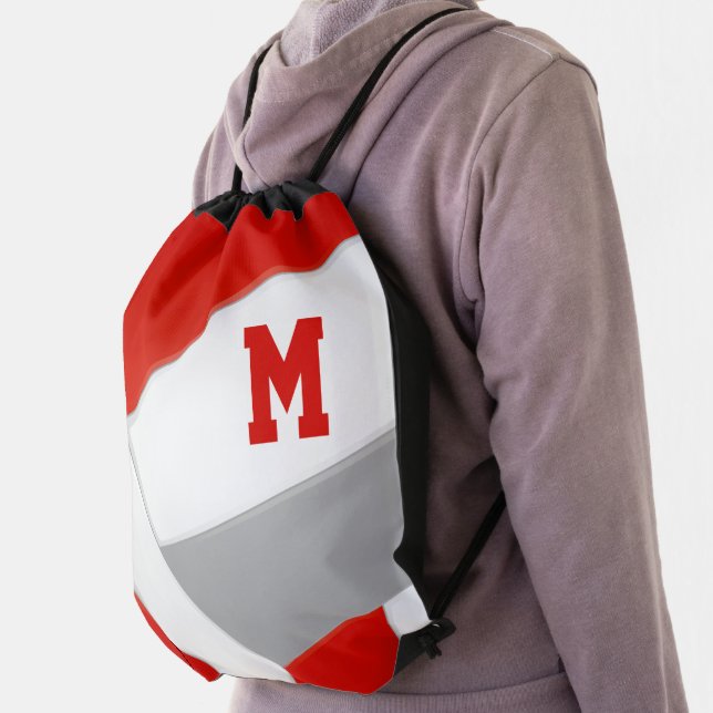 red gray school spirit boys girls volleyball drawstring bag (Insitu)