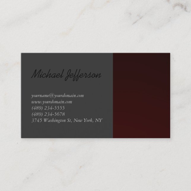 Red Gray Script Business Card (Front)