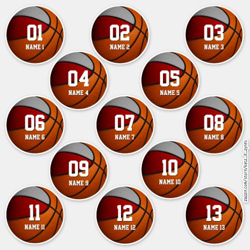 red gray set of 13 basketball kids team gifts sticker