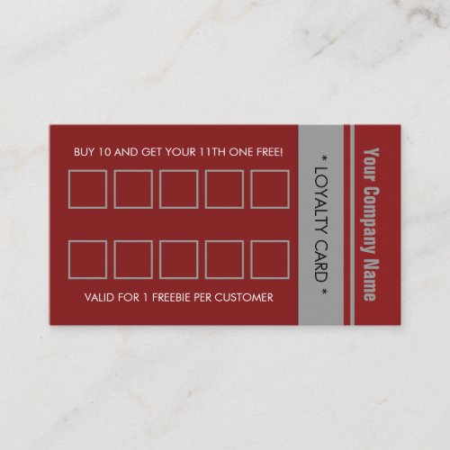 Red Gray Simple Border 10 Punch Loyalty Card