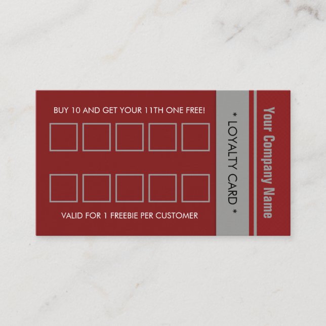 Red Gray Simple Border 10 Punch Loyalty Card (Front)