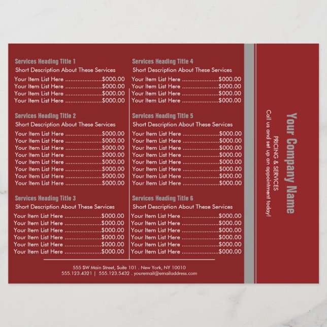 Red Gray Simple Border Price List 6 Flyer (Front)