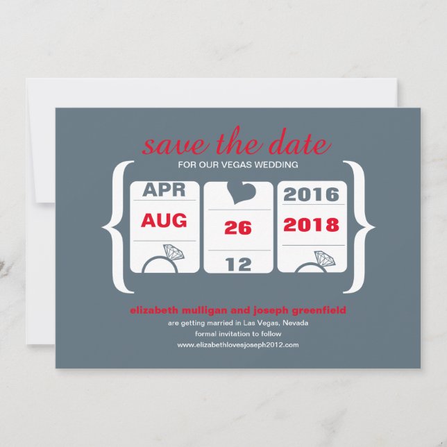 Red Gray Slot Machine Save the Date - Wedding (Front)