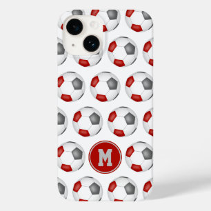 red gray soccer balls pattern monogrammed Case-Mate iPhone 14 case
