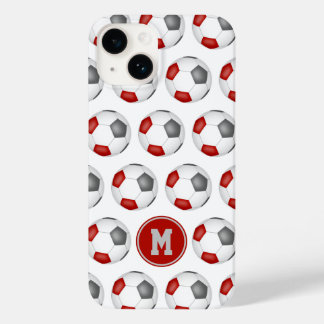 red gray soccer balls pattern monogrammed Case-Mate iPhone 14 case