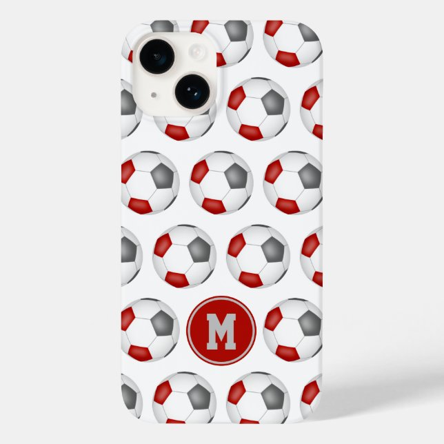 red gray soccer balls pattern monogrammed Case-Mate iPhone case (Back)