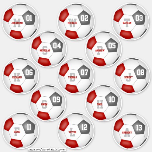 red gray soccer team colors 13 players sticker