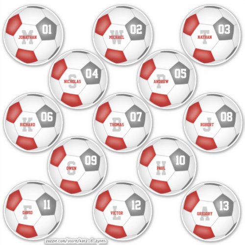 red gray soccer team colors 13 players sticker